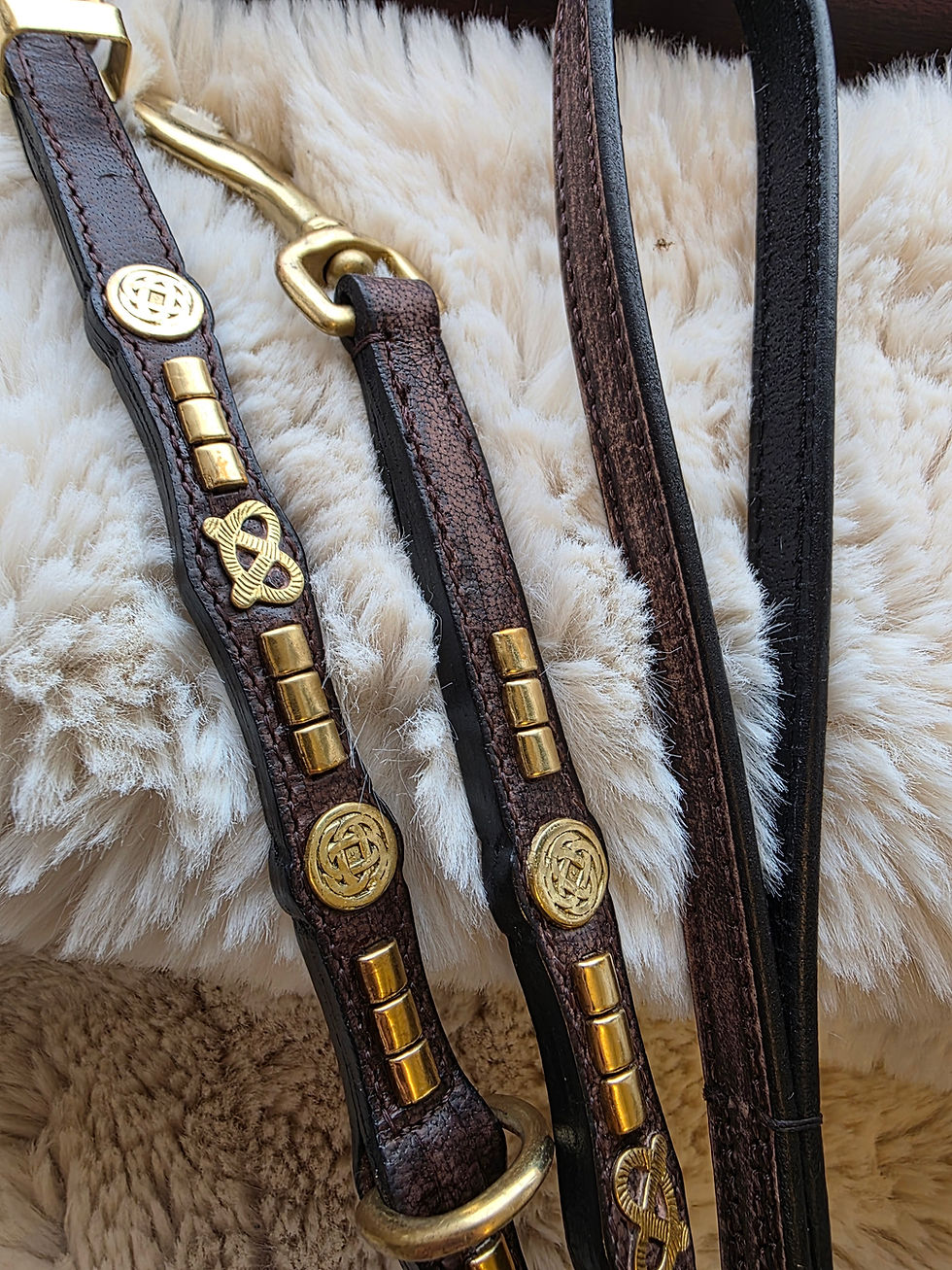 Thumbnail: Hench Wear Antique Heritage Oak Brown Celtic Staffy Collar & Lead Hand-dyed 