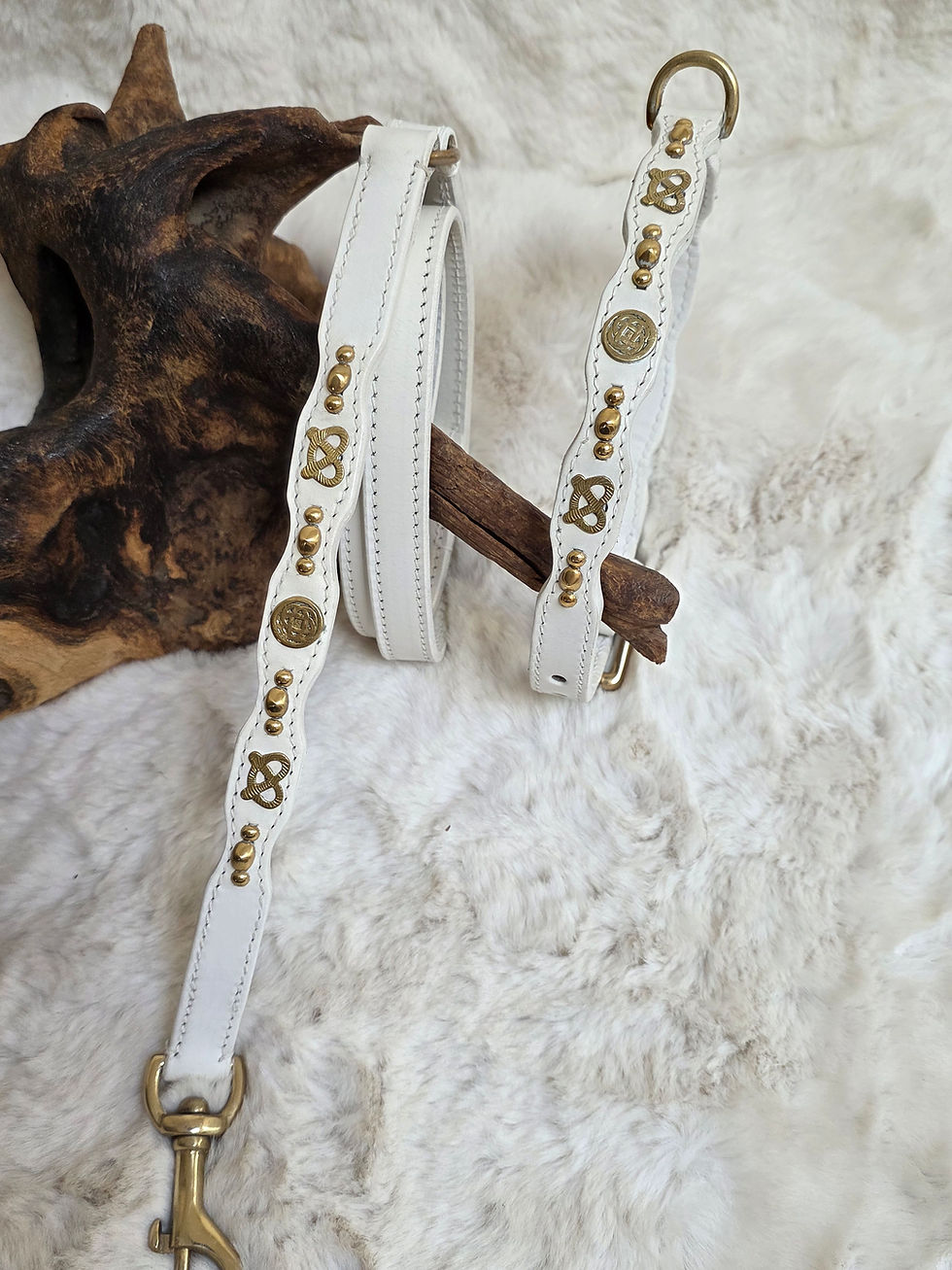 Thumbnail: White Celtic Heritage Wave Staffordshire Bull Terrier show collar and lead set
