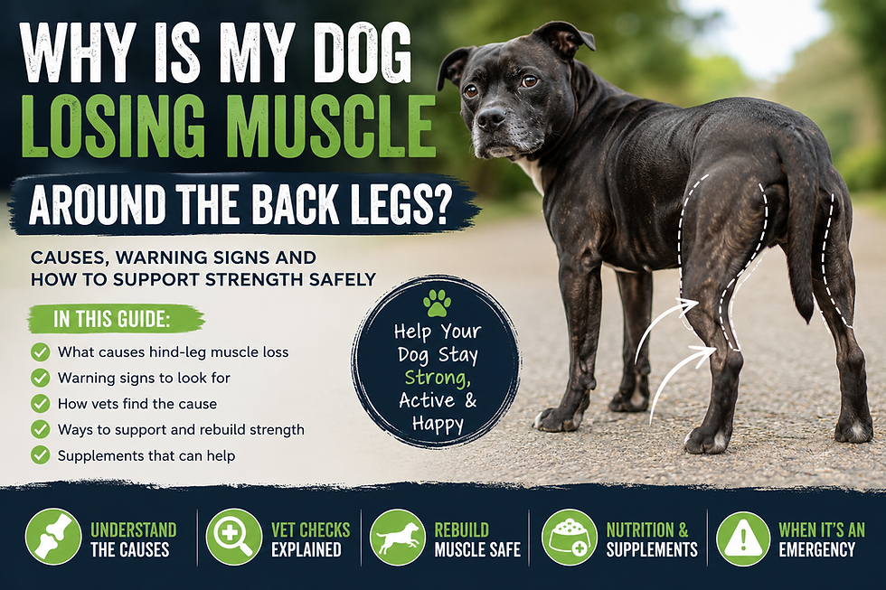 Why Is My Dog Losing Muscle Around the Back Legs?
Common causes, warning signs and how to support hind-leg strength safely