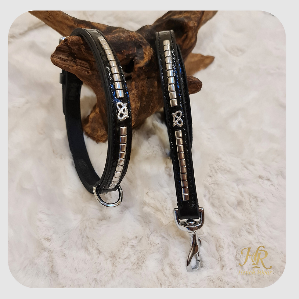 Thumbnail: Leather Staffordshire Bull Terrier Show Collar and Lead Set – Black Croc Pattern