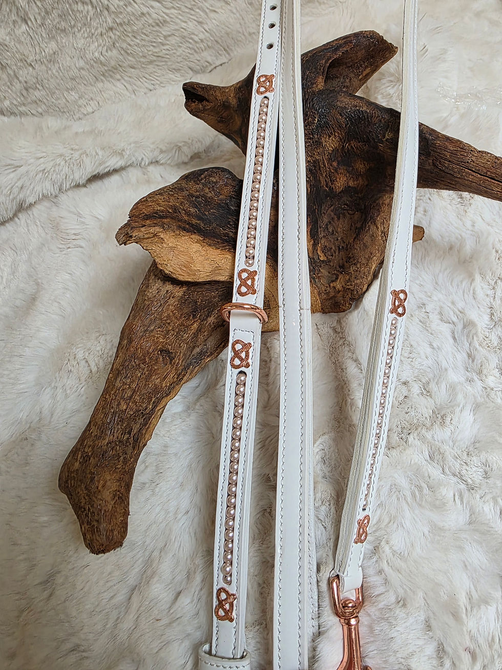 Thumbnail: Luxury white patent leather Staffordshire Bull Terrier (Staffy) show collar and 