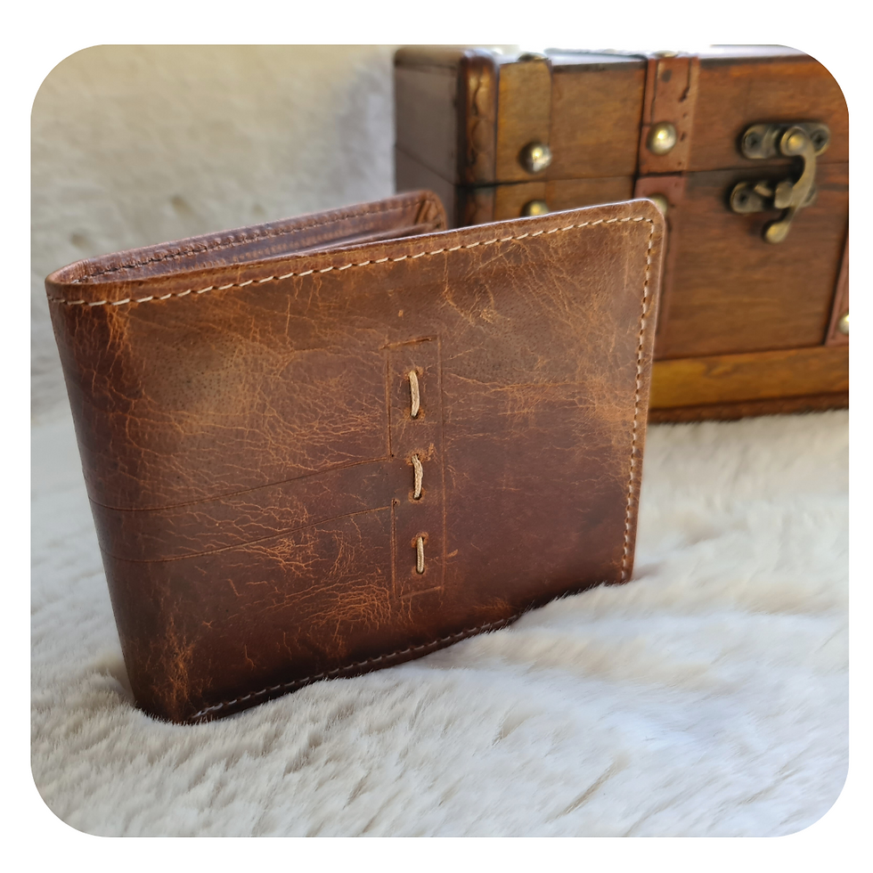 Thumbnail: Handcrafted quality leather wallet, full grain, UK antique design, 5-star, front view, pull oil waxed