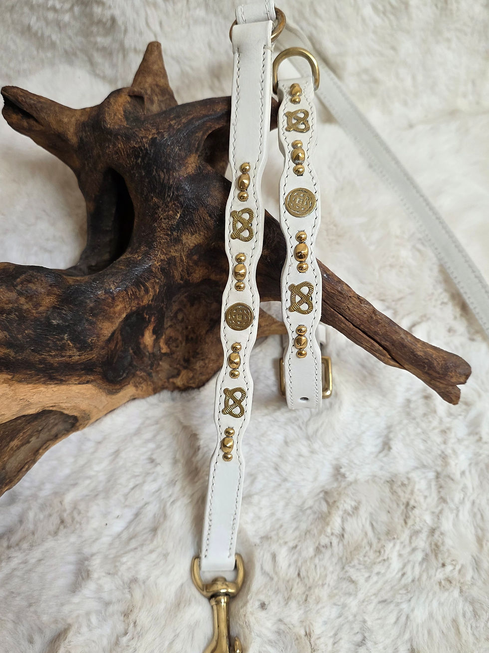 Thumbnail: White Celtic Heritage Wave Staffordshire Bull Terrier show collar and lead set
