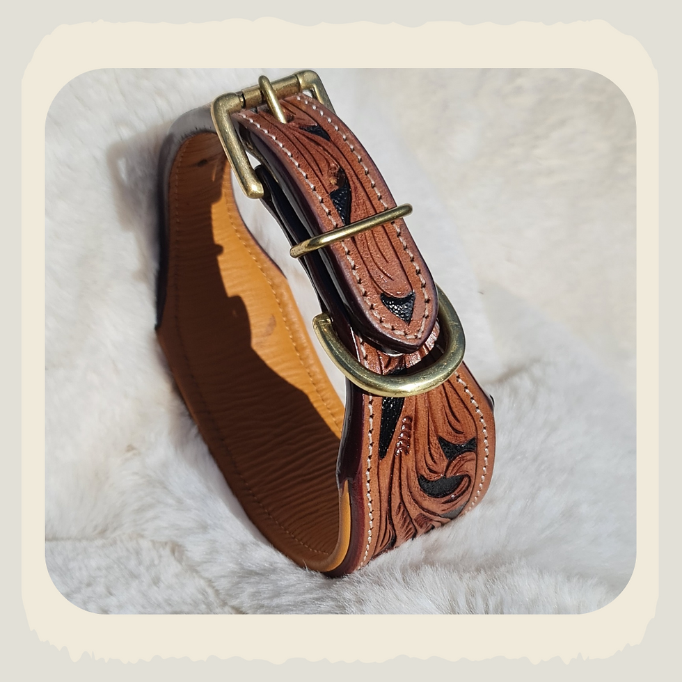 Thumbnail: Handcrafted Full-Grain Buffalo Leather Dog Collar with Intricate Floral & Dog Mo