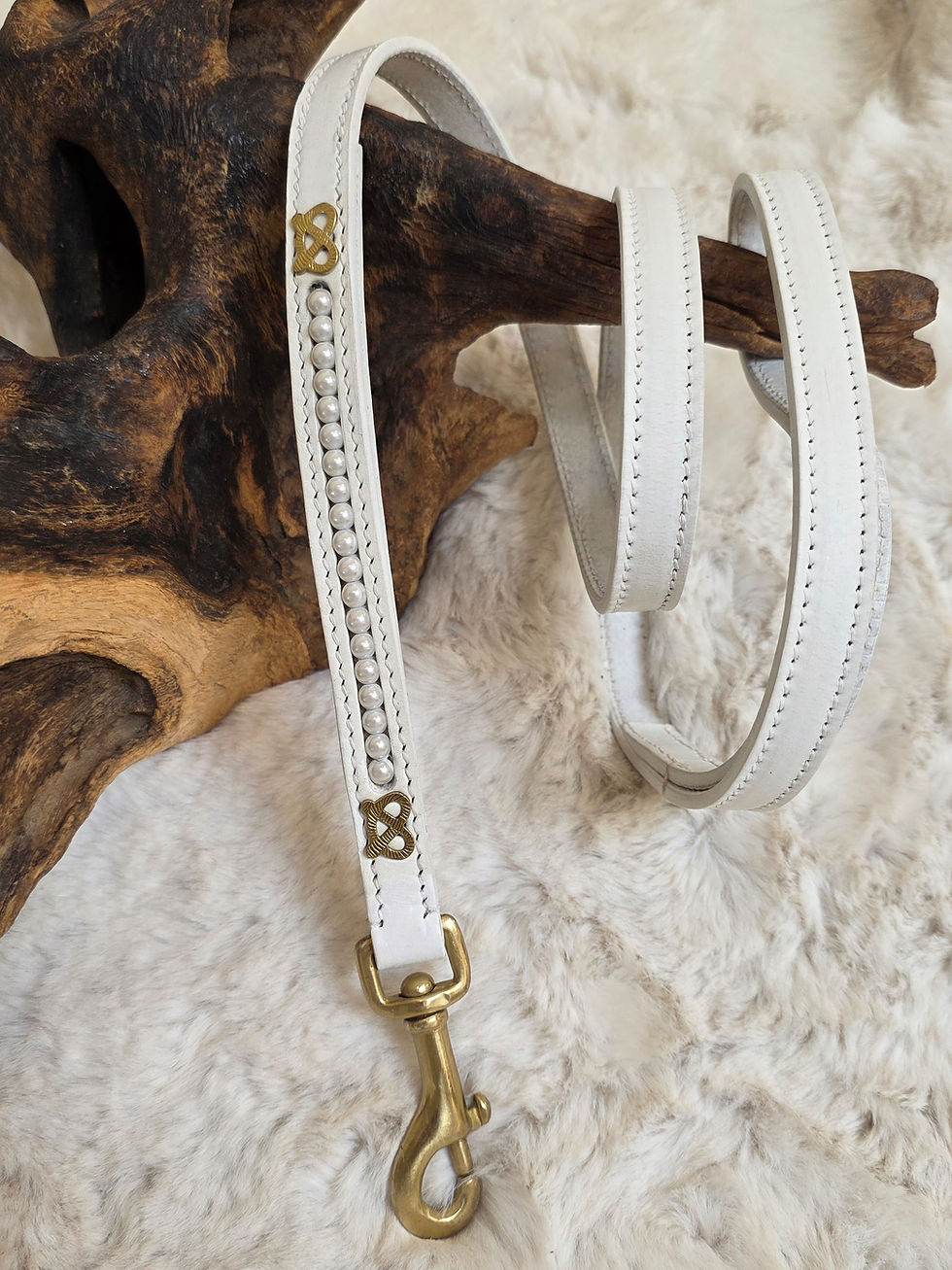 Thumbnail: Limited Edition White Pearl Staffy Show Collar & Lead Set – Solid Brass Stafford