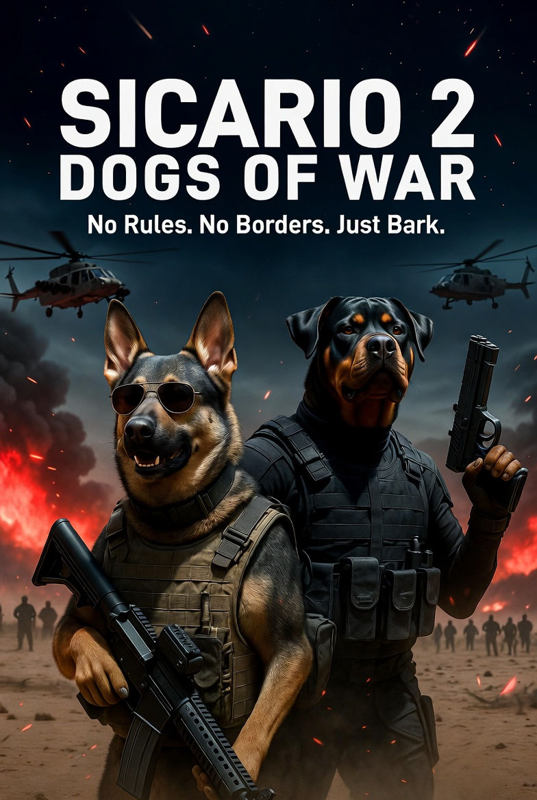 Sicario 2: Dogs of War – German Shepherd and Rottweiler starring in a gritty action parody of Sicario: Day of the Soldado. No Rules. No Borders. Just Bark.