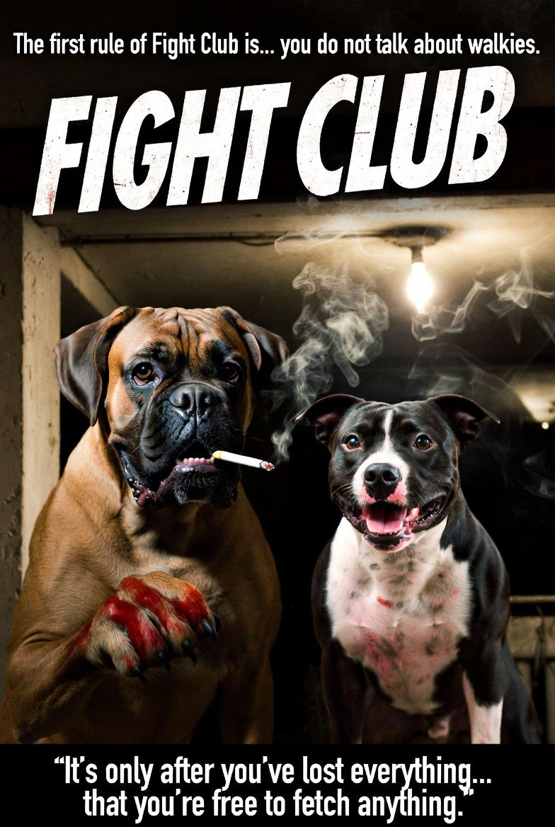 Fight Club – Boxer as Tyler & Staffy as Narrator | The first rule of Fight Club is… you do not talk about walkies