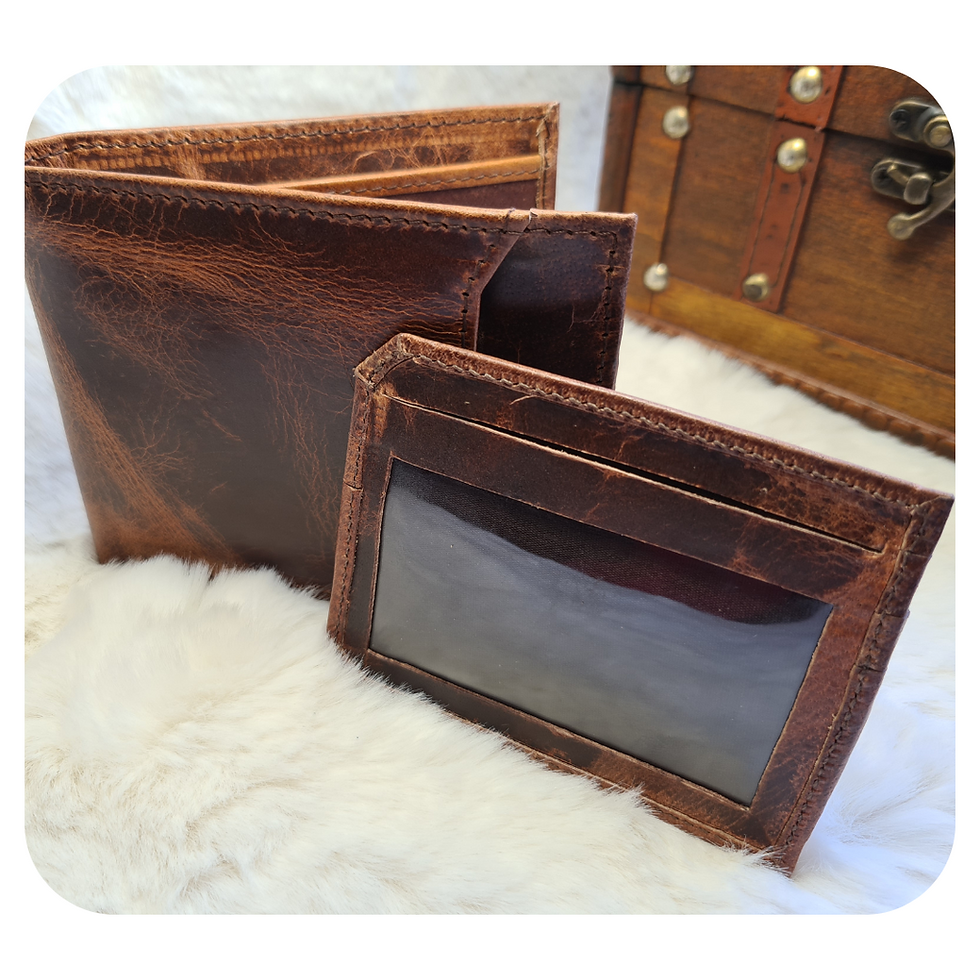 Thumbnail: image of a leather wallet suitable for a gift quality leather showing id compartment