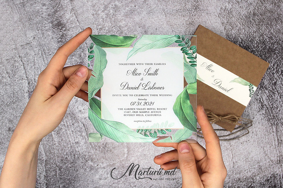 Miniatură: IS-012 Invitatie in cutie pe sticla cu frunze de palmier