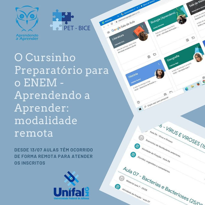 Vocês sabia que o Cursinho Preparatório para o ENEM - Aprendendo a Aprender tem continuado?