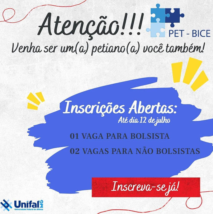 Está aberto o Edital 11/2020 para novos membros ao PET BICE