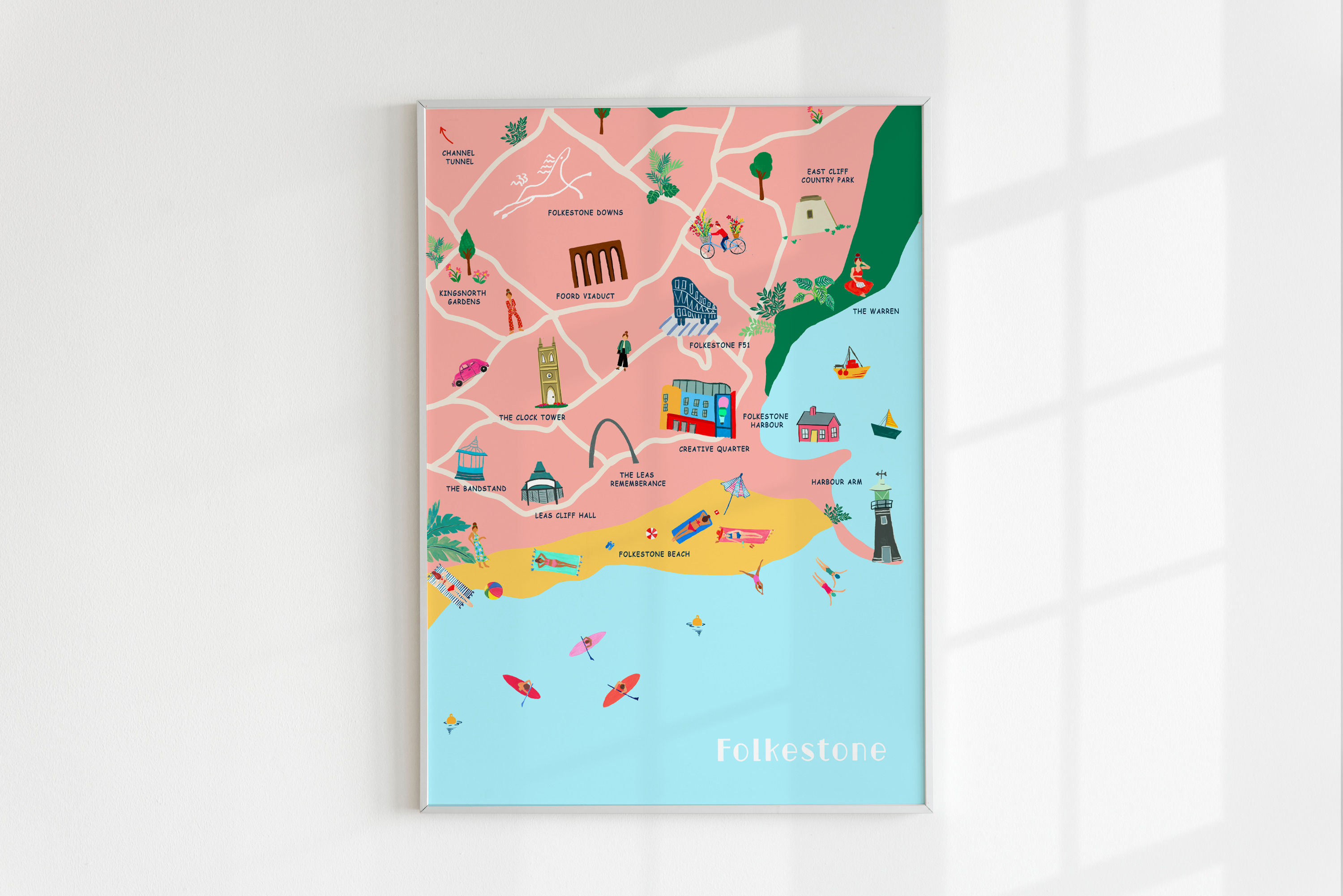 An illustrated map of Folkestone
