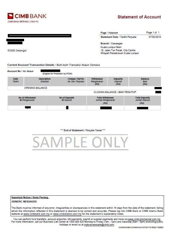 Company Bank Statement