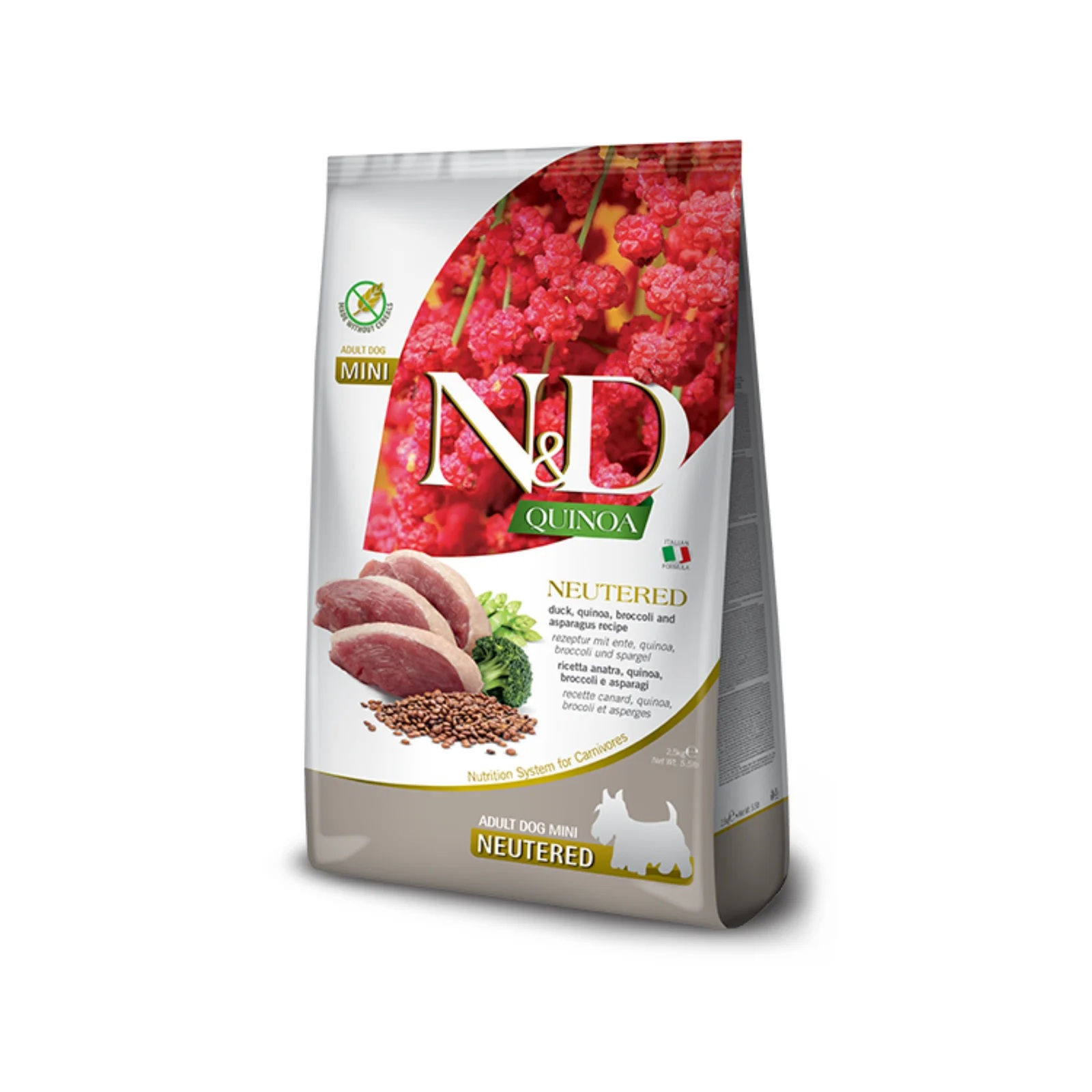 N&D QUINOA DUCK BROCCOLI ASPARAGUS NEUT ADULT MINI 7 kg barība maziem suņiem