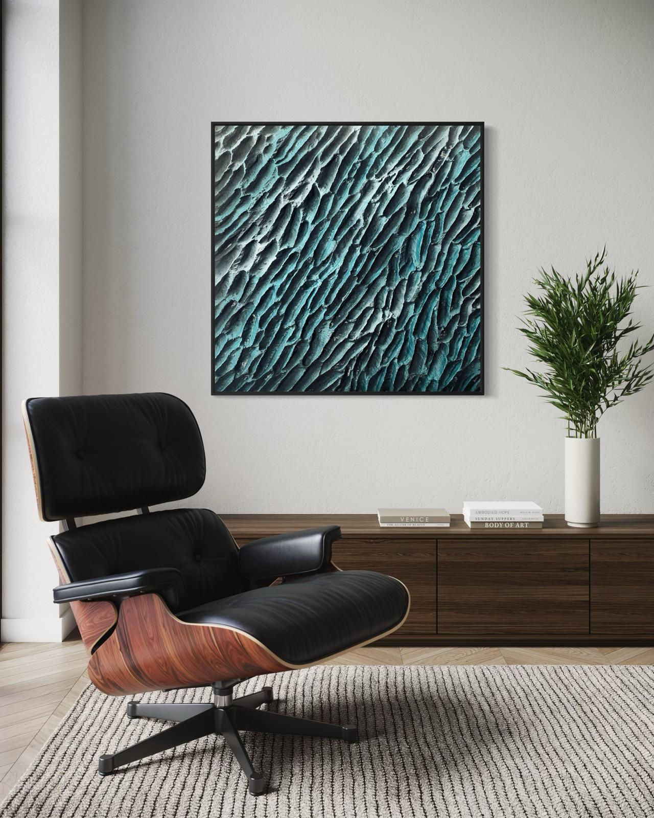 3D design painting "Azure Fractures" 100 x 100 cm for modern home by Jelena KUndich