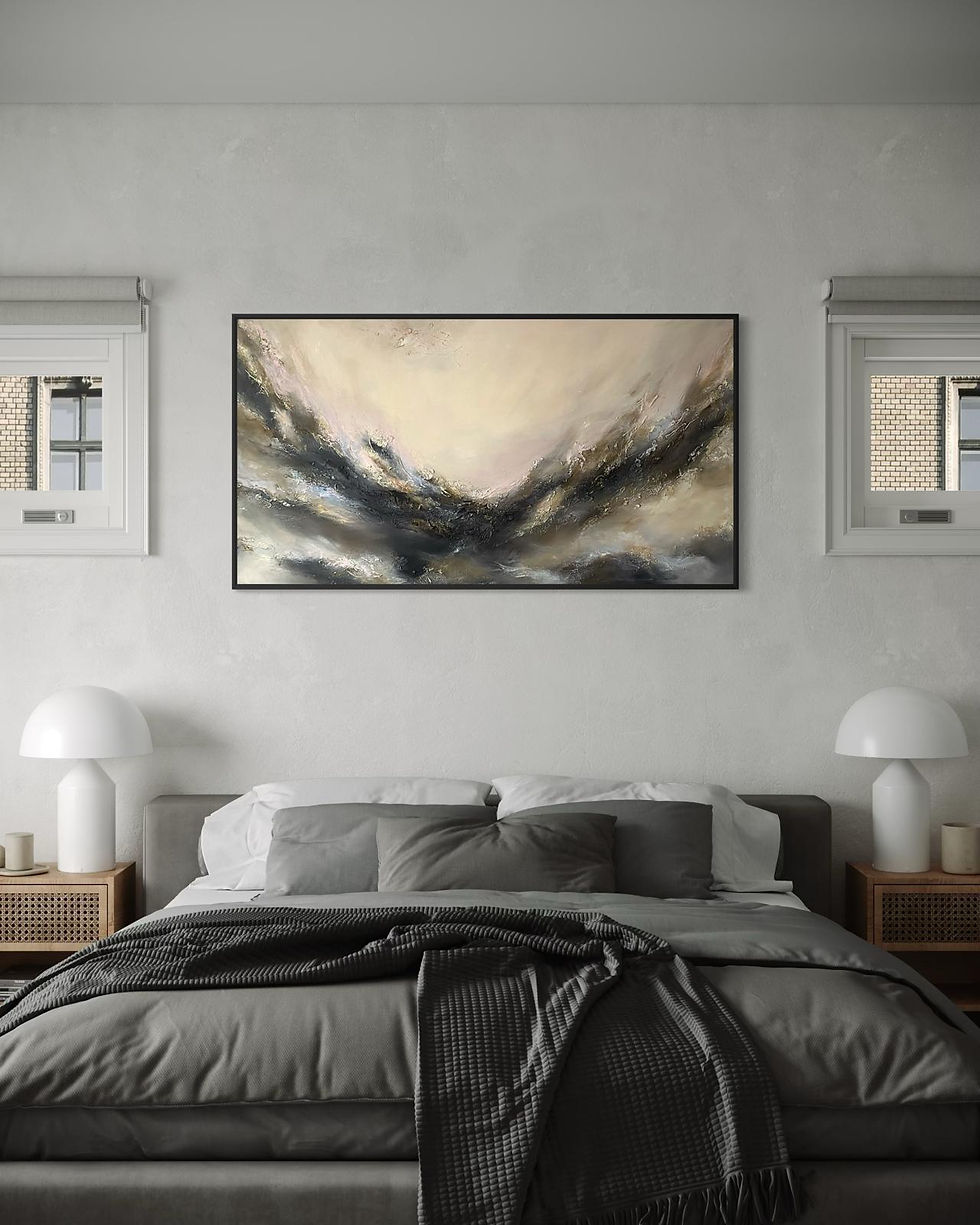 Sīktēls: Modern painting "Cloud Dance" 150 x 80 cm for modern home By Jelena Kundich