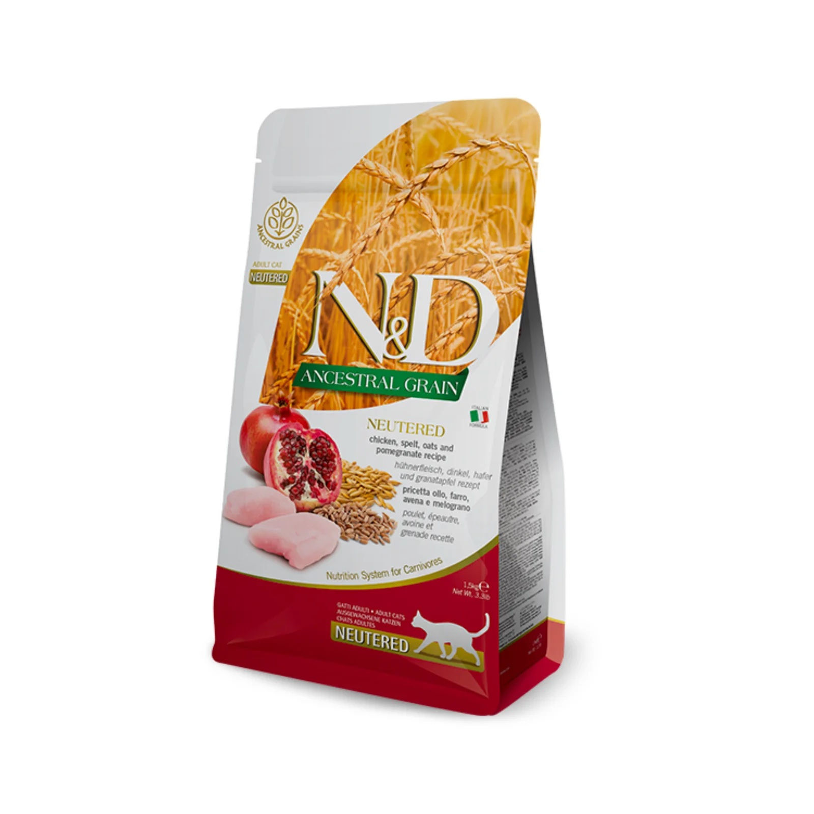 N&D ANCESTRAL GRAIN CHICKEN POMEGRANATE ADULT NEUT 10 kg barība sterilizētiem kakiem