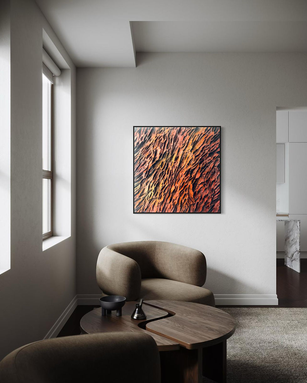 Thumbnail: 3D design painting "Rust and Flame" 100 x 100 cm for modern home by Jelena Kundich