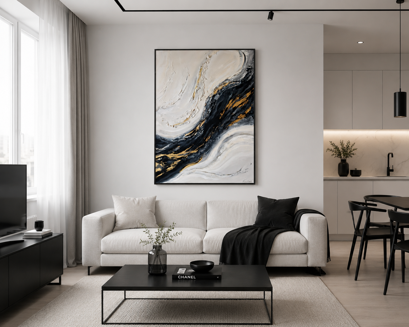 Original textured painting "Pure Flow" 100 x 70 cm for small modern interior by Jelena Kundich