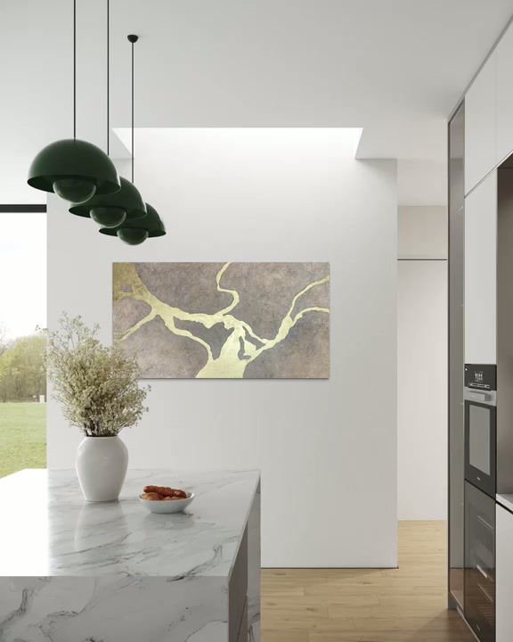 Sīktēls: Design painting "Golden Tree" 150 x 80 cm for modern home by Jelena Kundich
