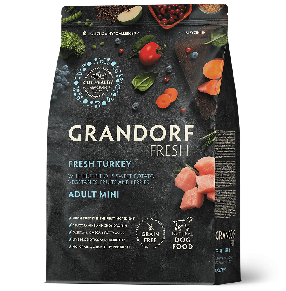 Sīktēls: GRANDORF Fresh Adult Mini Turkey 3 kg barība mazo šķirņu suņiem