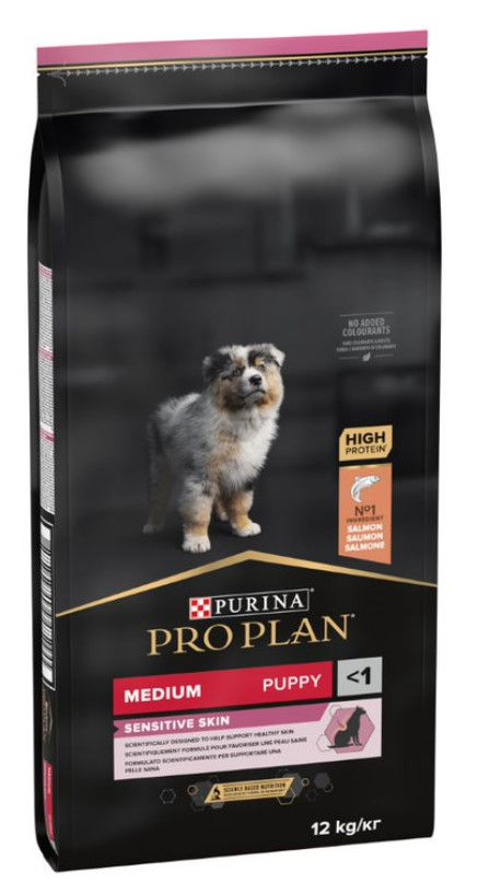 PRO PLAN Medium Puppy Sensitive Salmon & Rice sausā barība kucēniem ar jūtīgu ādu ar lasi un rīsiem 12 kg
