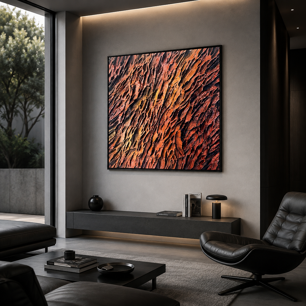 3D Wall Art "Rust and Flame" 100 x 100 cm for modern home by Jelena Kundich