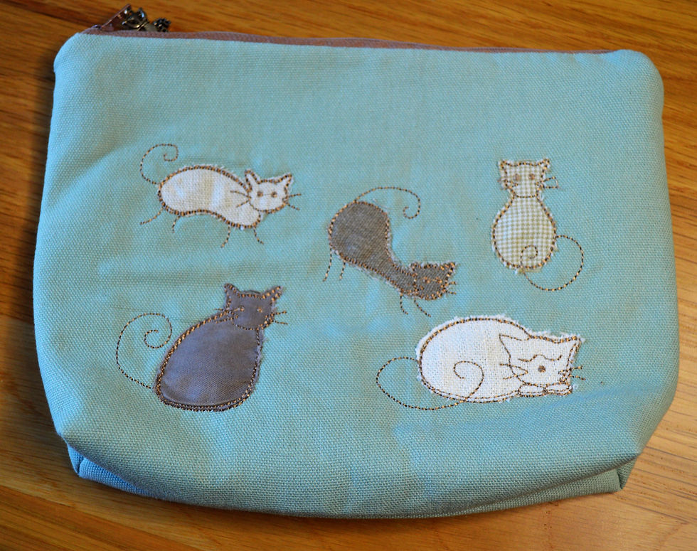 Green Cotton Cat Design large Cosmetic Purse