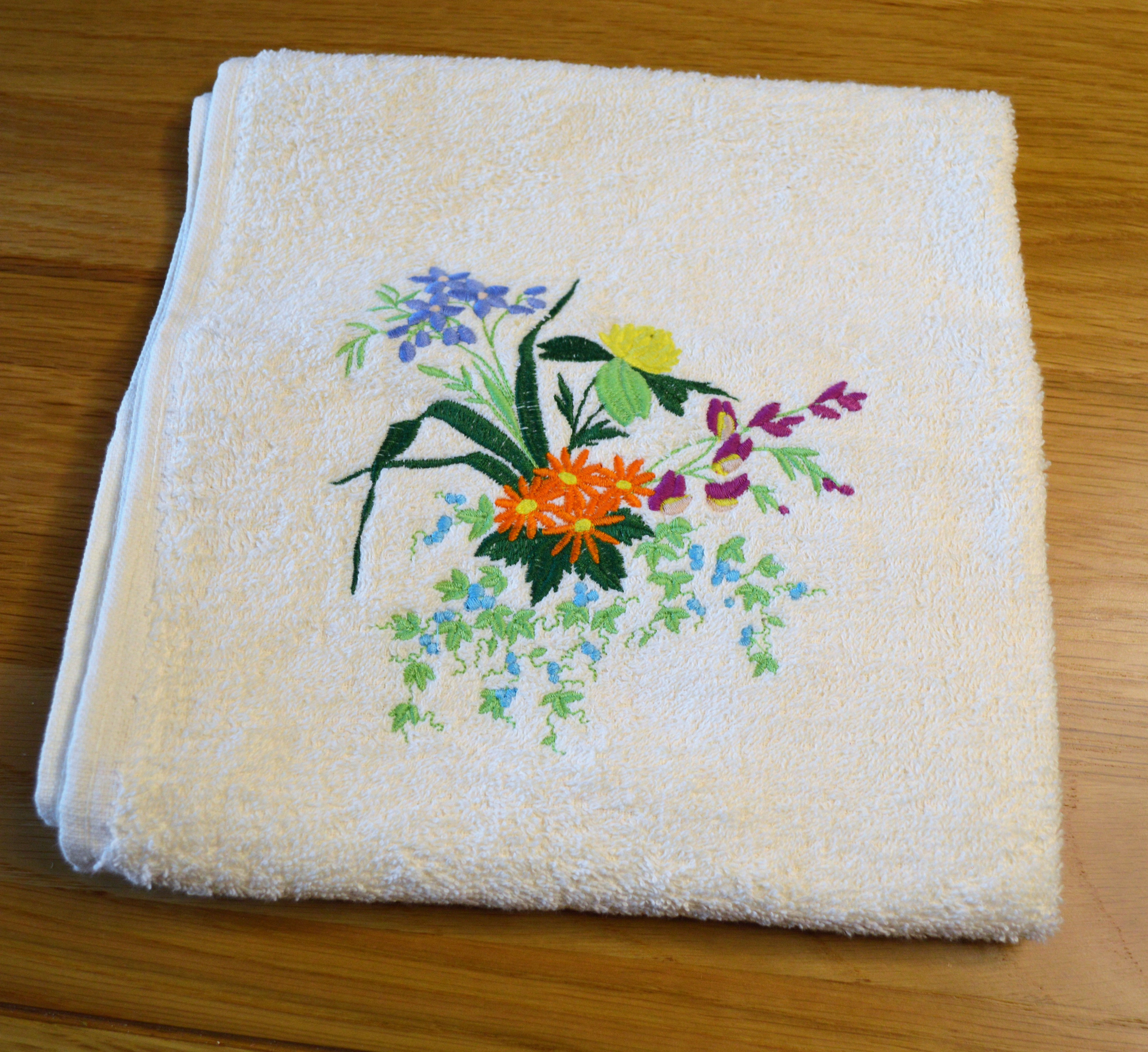 Cream Floral design Hand Towel