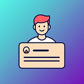 A modern flat vector icon of a profile avatar inside a card with text lines, symbolizing c