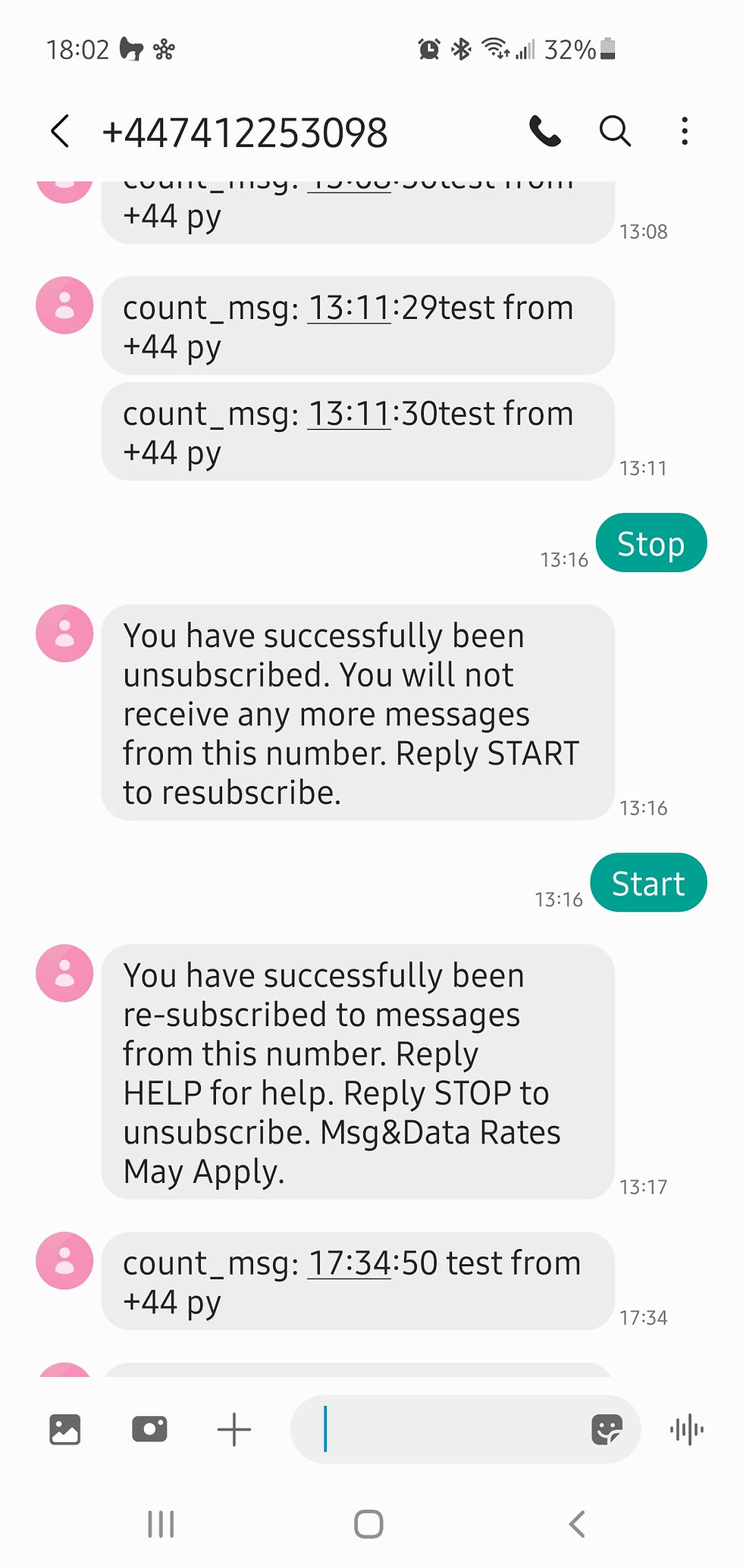Testing SMS using API.