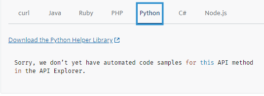 Switching to code may sometimes not have the code samples.