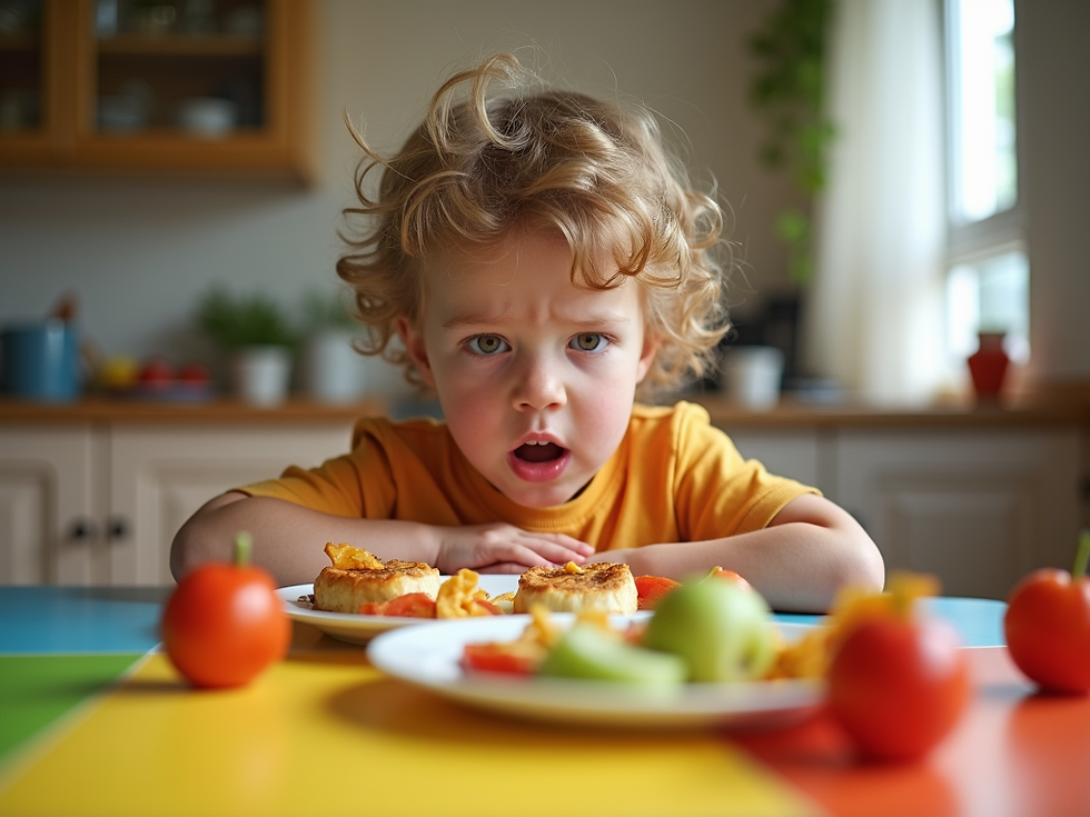 A kid apprehensive about his food.
