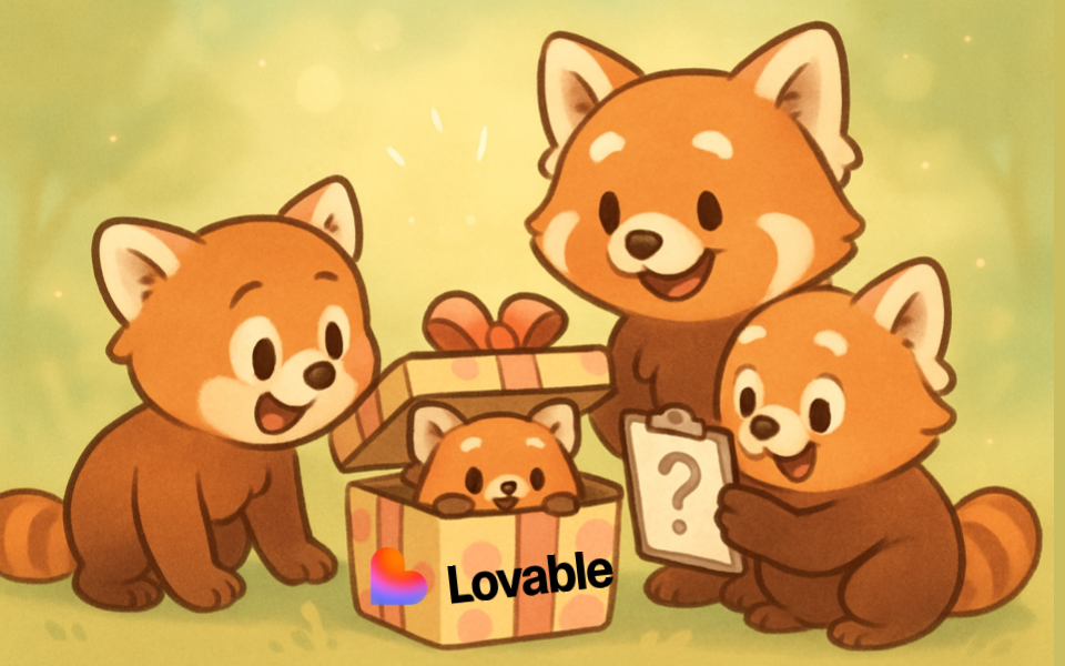 A Red panda family with a list of names welcoming the baby with some help from Lovable.