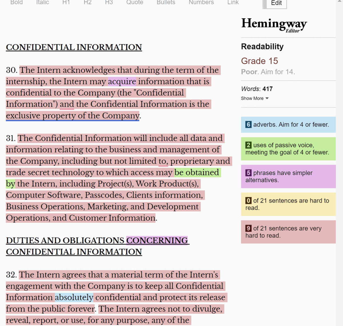 GIF of simplifying the legal language from grade 15 to grade 4.