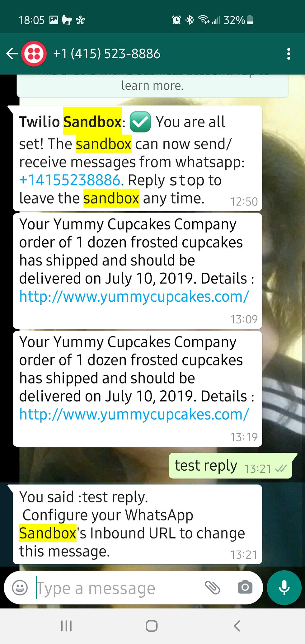 Testing whatsapp messaging using API.
