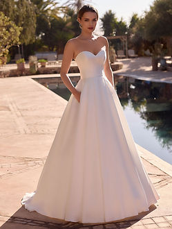A simple, sweetheart neckline, strapless wedding dress in Mikado satin