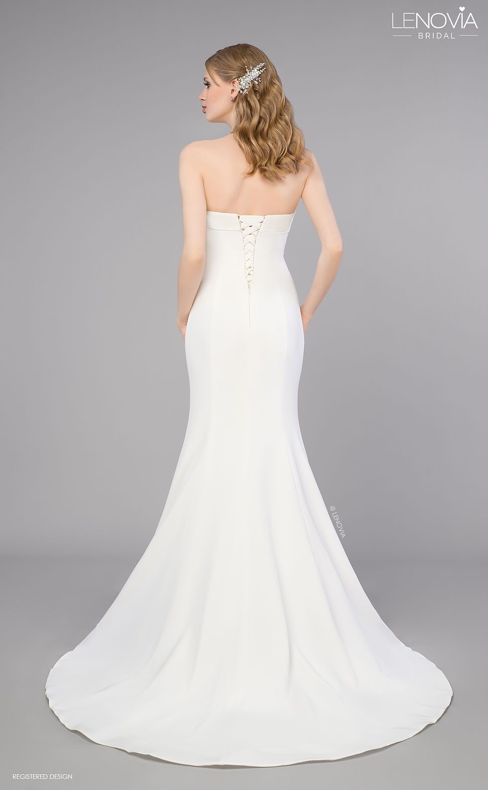 Thumbnail: Lenovia 2266 "Marianne" Ivory Trumpet Bardot Wedding Dress