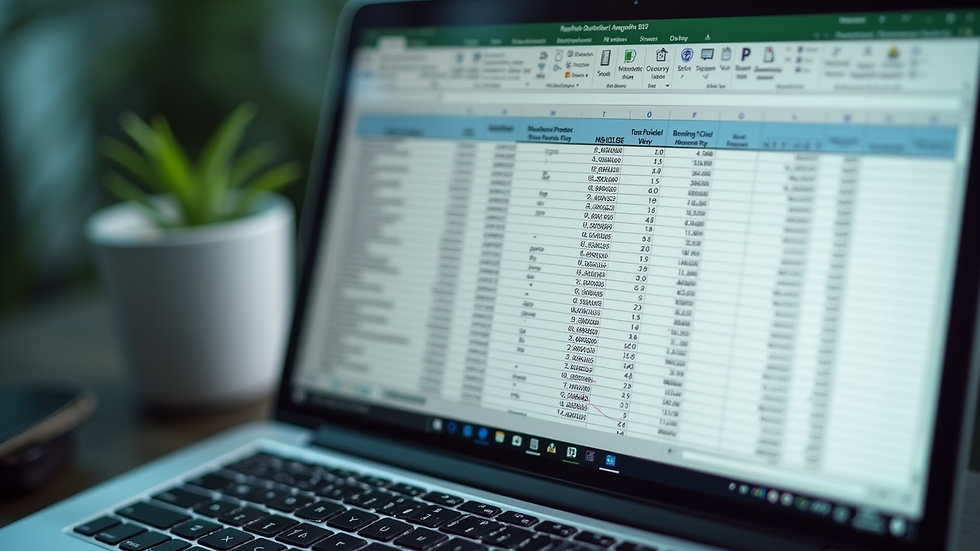 Close-up view of a laptop screen displaying an Excel spreadsheet with automated formulas