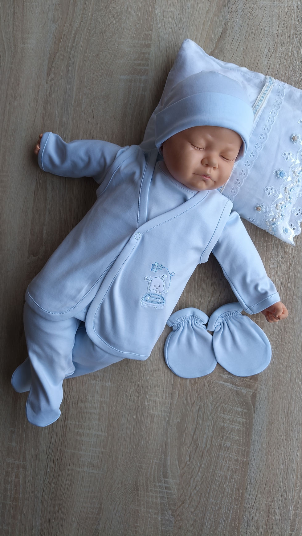 Miniatura: Ajuar básico perrito celeste 💯 algodón pima 