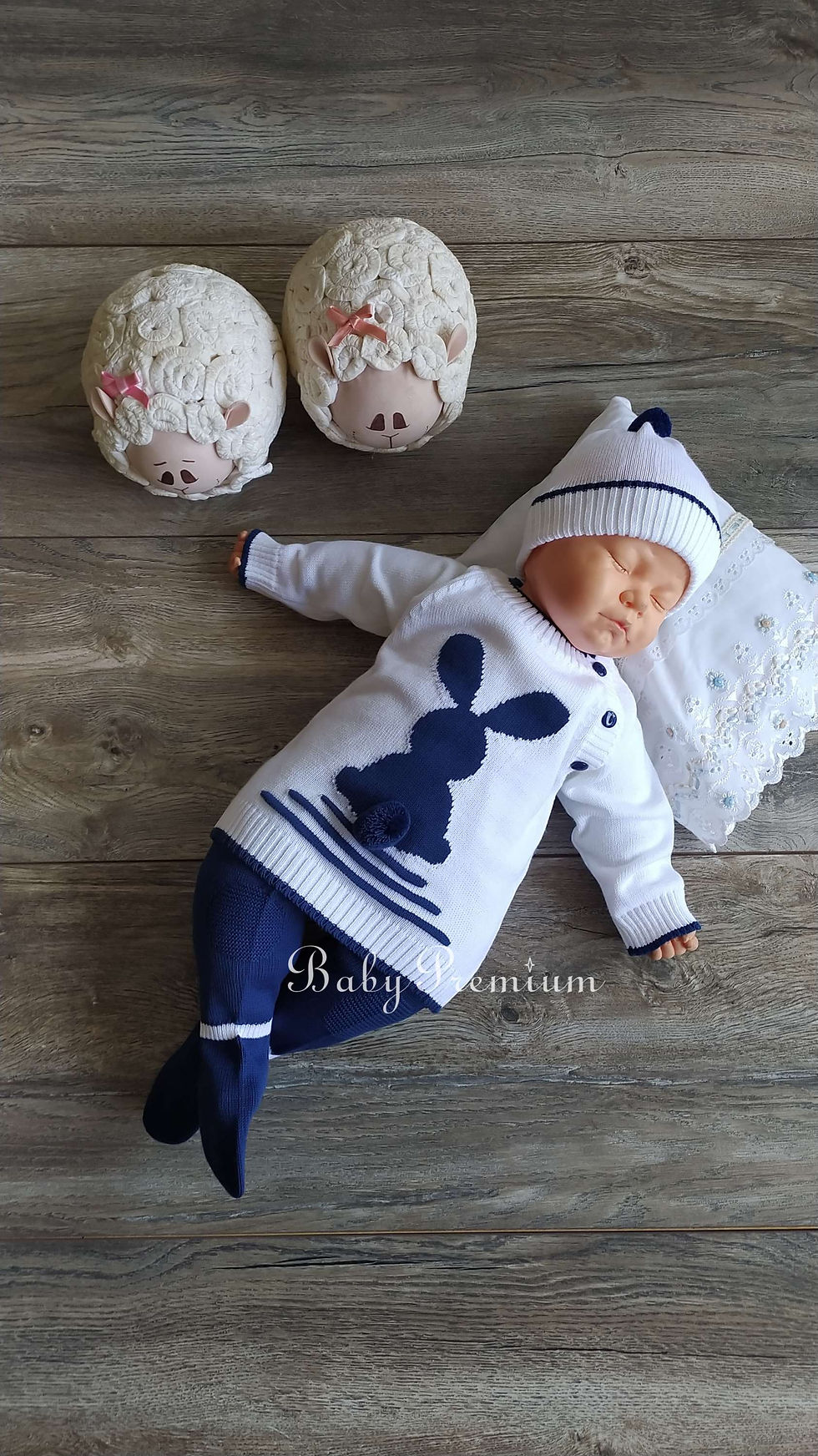 Conjunto dulce conejito blanco y azul 