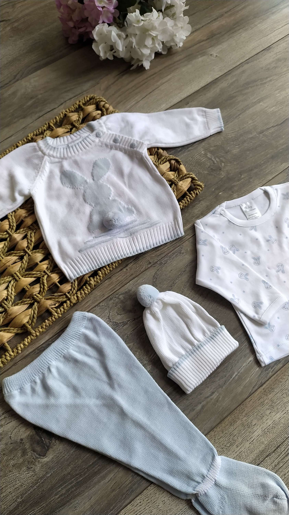 Miniatura: Conjunto dulce conejito blanco y celeste 