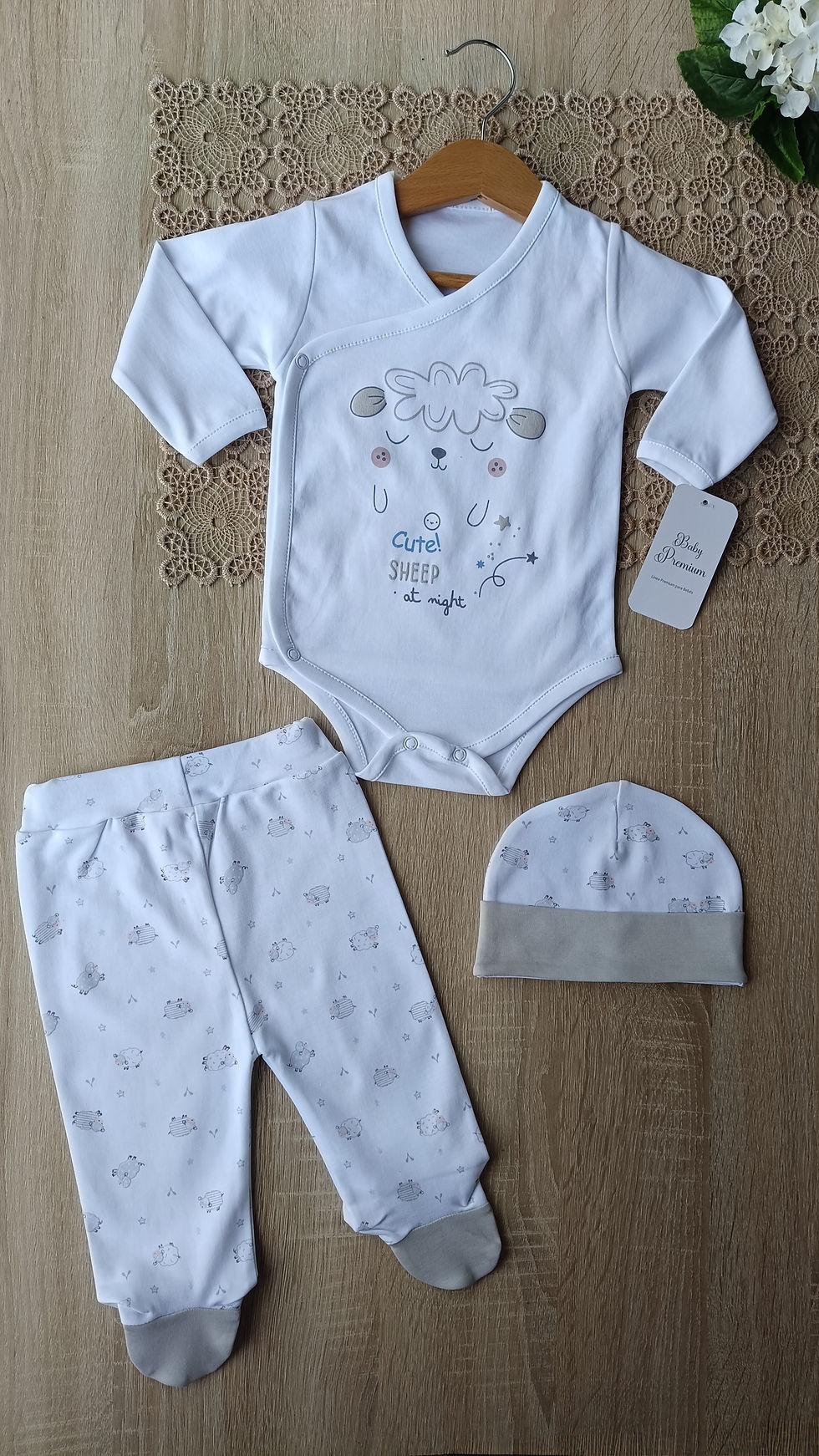 Miniatura: Conjunto Borreguito Blanco/Gris 💯 algodón pima 