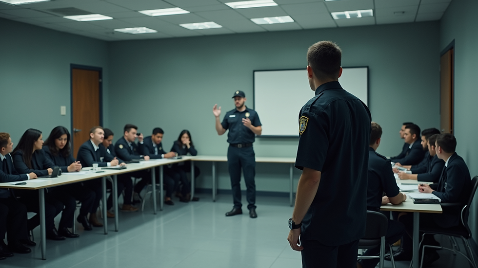 High angle view of students engaged in a security training session