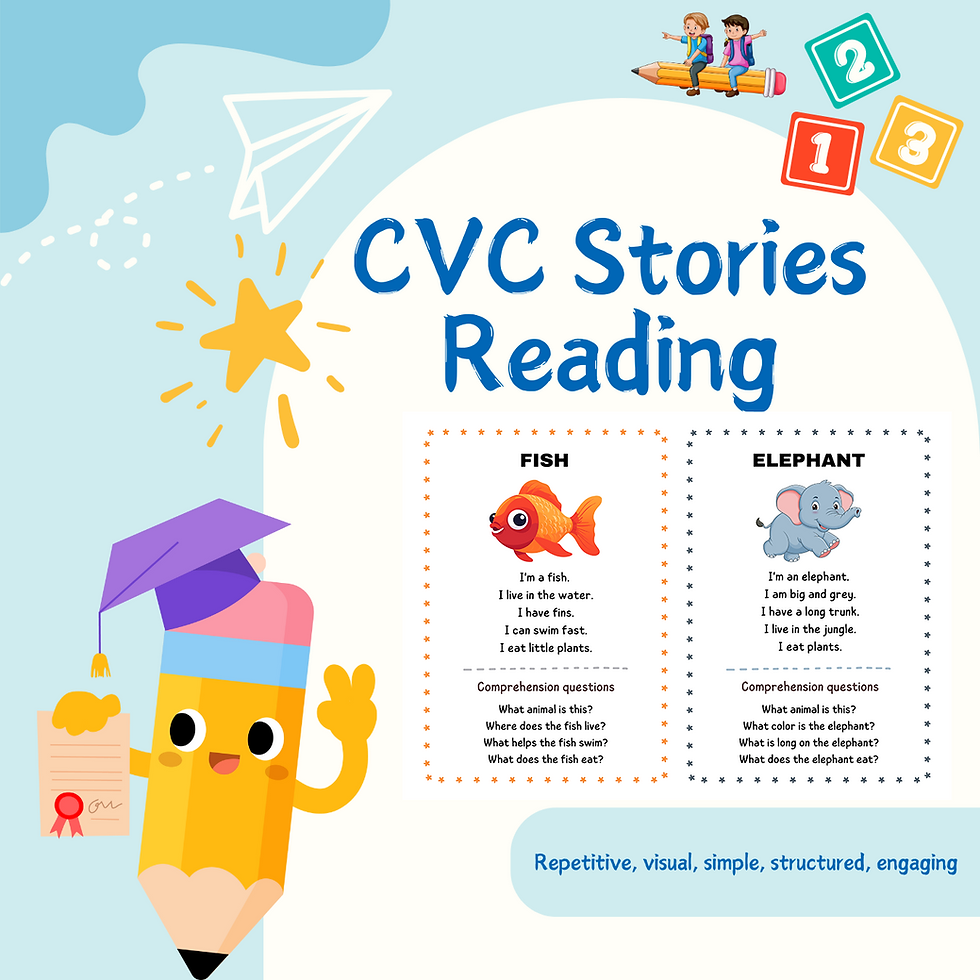 Thumbnail: Printable CVC animal stories with simple words, repetition, and visuals.