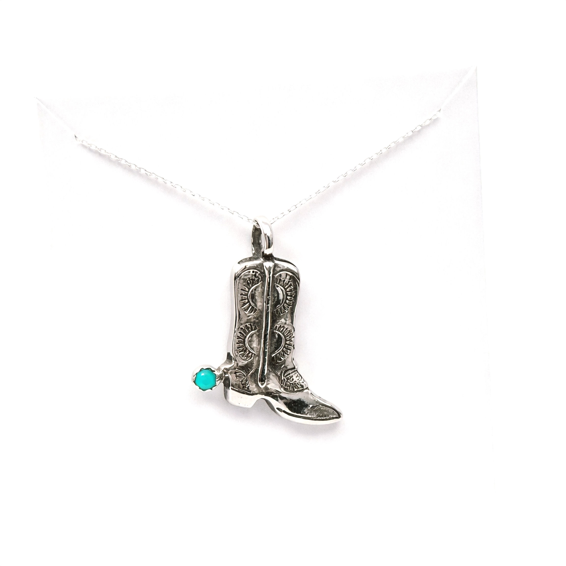 Sterling Silver Cowboy Boot Pendant with Turquoise