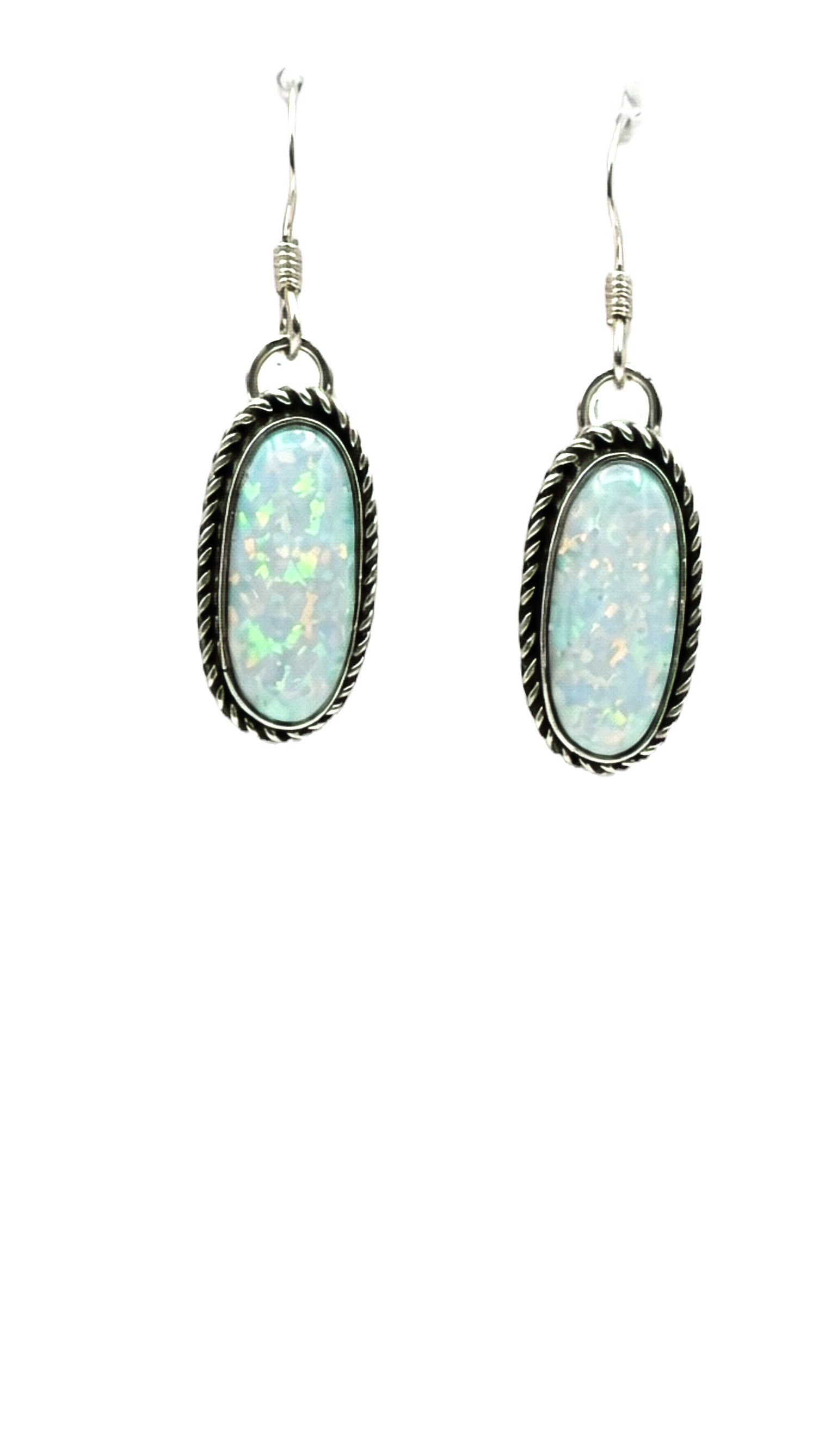 Sterling Silver White Opal Oval Drop Earrings