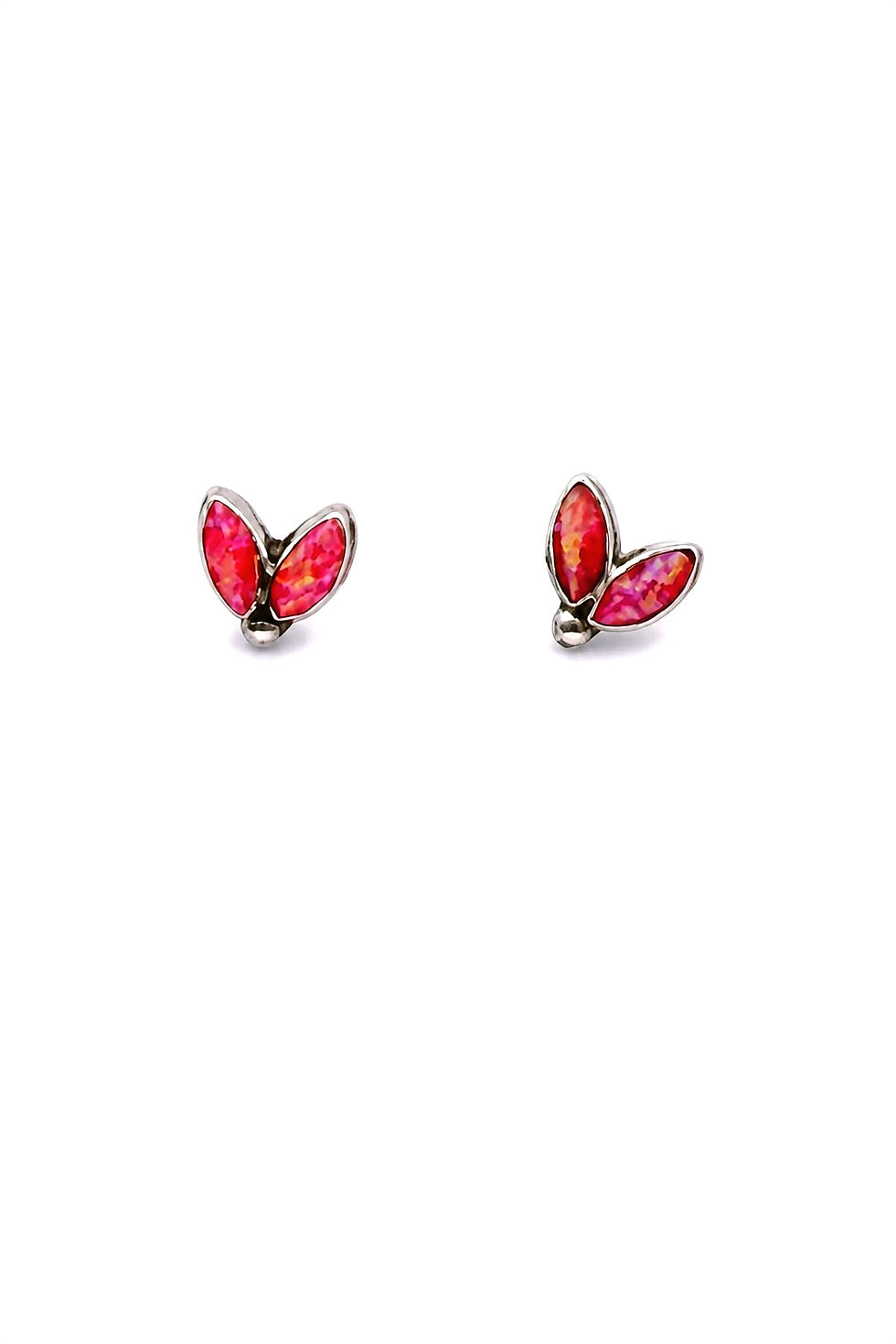 Thumbnail: Sterling Silver Opal Inlay Leaf Stud Earrings