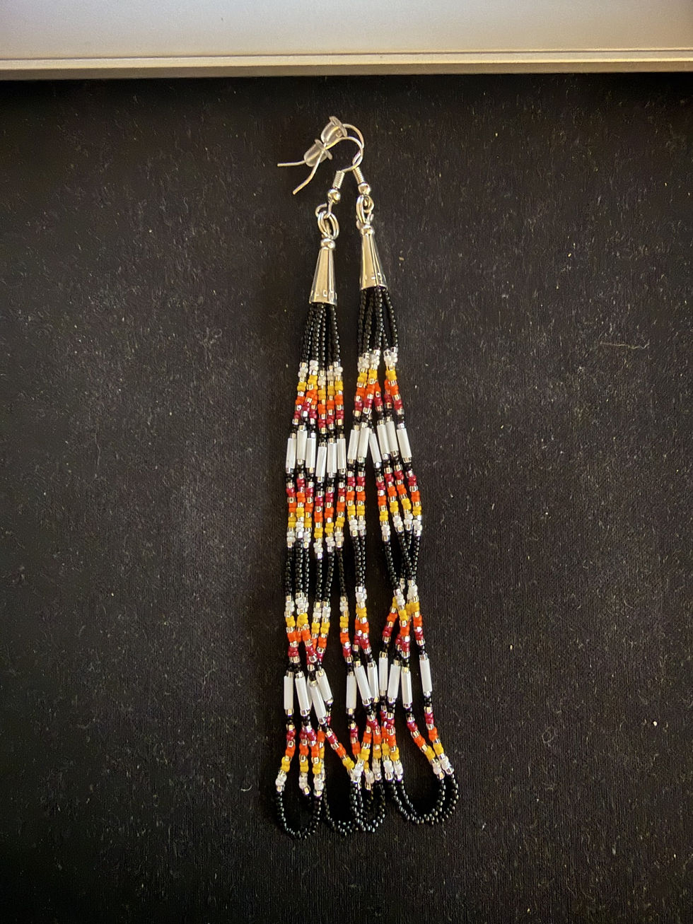 Thumbnail: Multi-Strand Seed & Bugle Bead Dangle Earrings