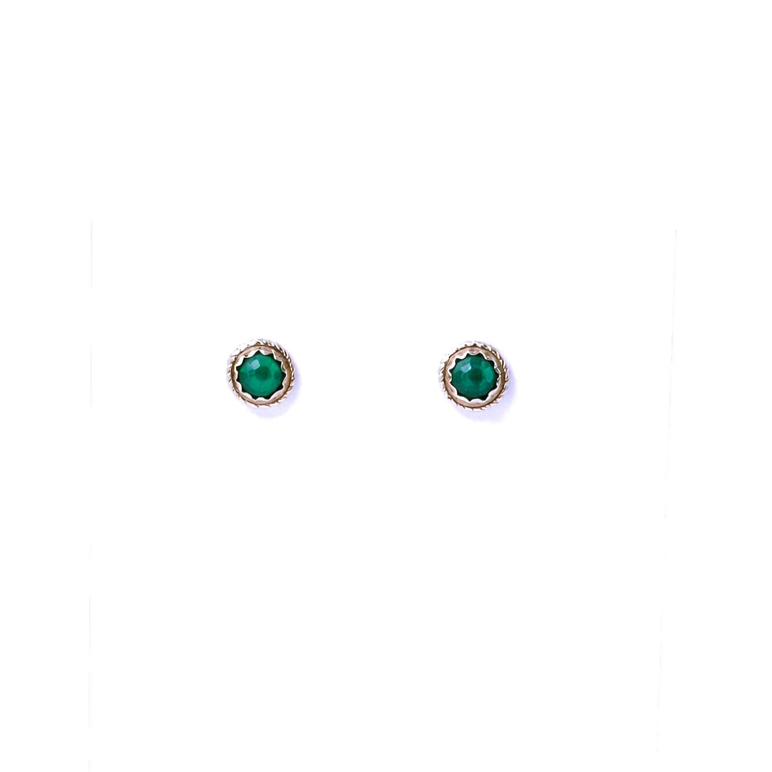 Sterling Silver Malachite Rope-Edge Stud Earrings